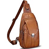 LRTO Genuine Leather Sling Bag for Women and Man Handmade Retro Hiking Crossbody Backpack Purse Chest Shoulder Daypack
