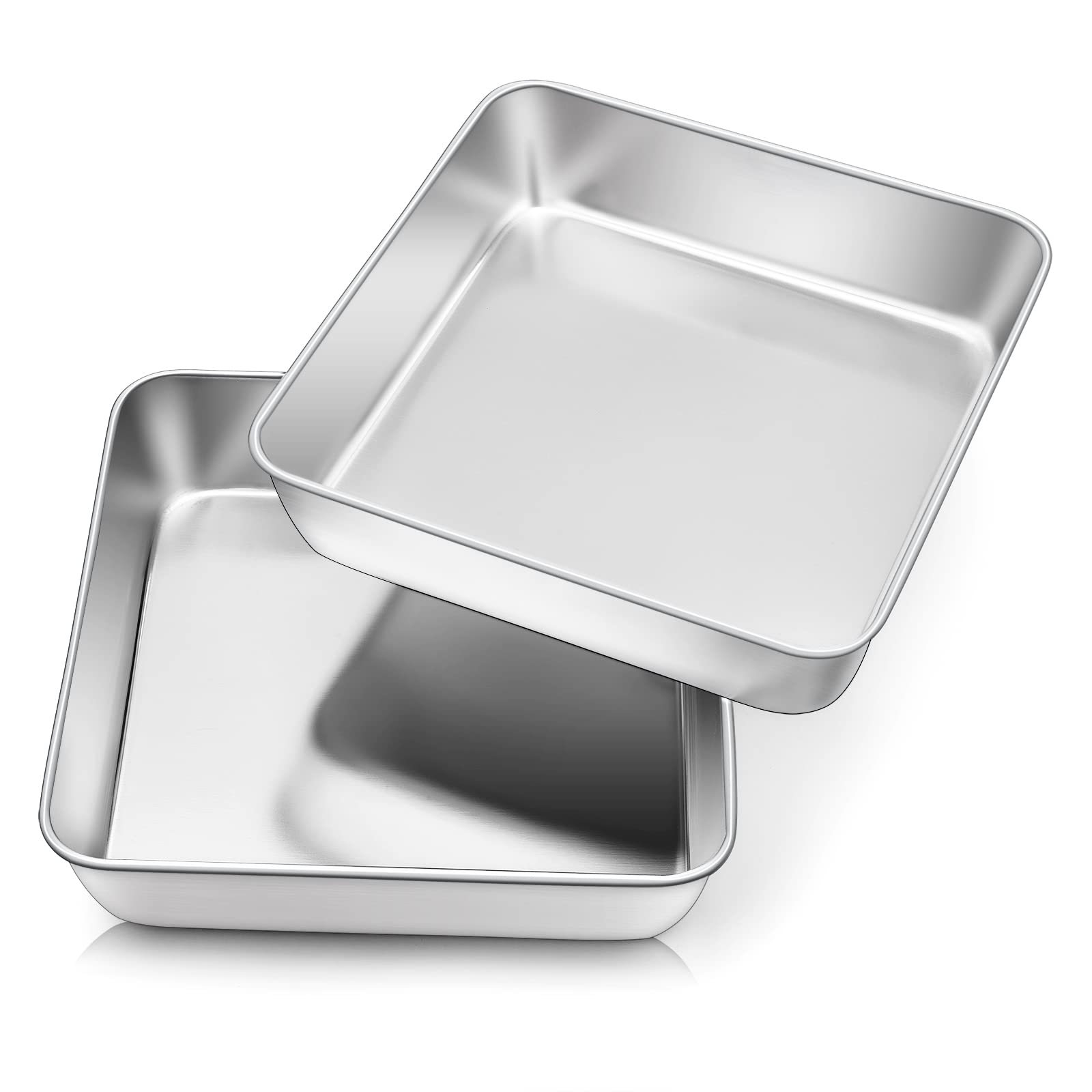 Herogo 8 inch Cake Tin Set of 2, Stainless Steel Square Cake Tin for Baking Roasting, Brownie Pan Bakeware Set for Wedding, Healthy & Non-Toxic, Brushed Surface, Dishwasher Safe, 20cm