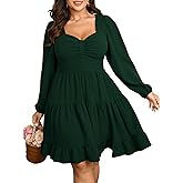 SCOMCHIC Women's Plus Size Dresses Cocktail Long Sleeve Sweetheart Neckline A Line Boho Cute Flowy Fall Mini Short Dress