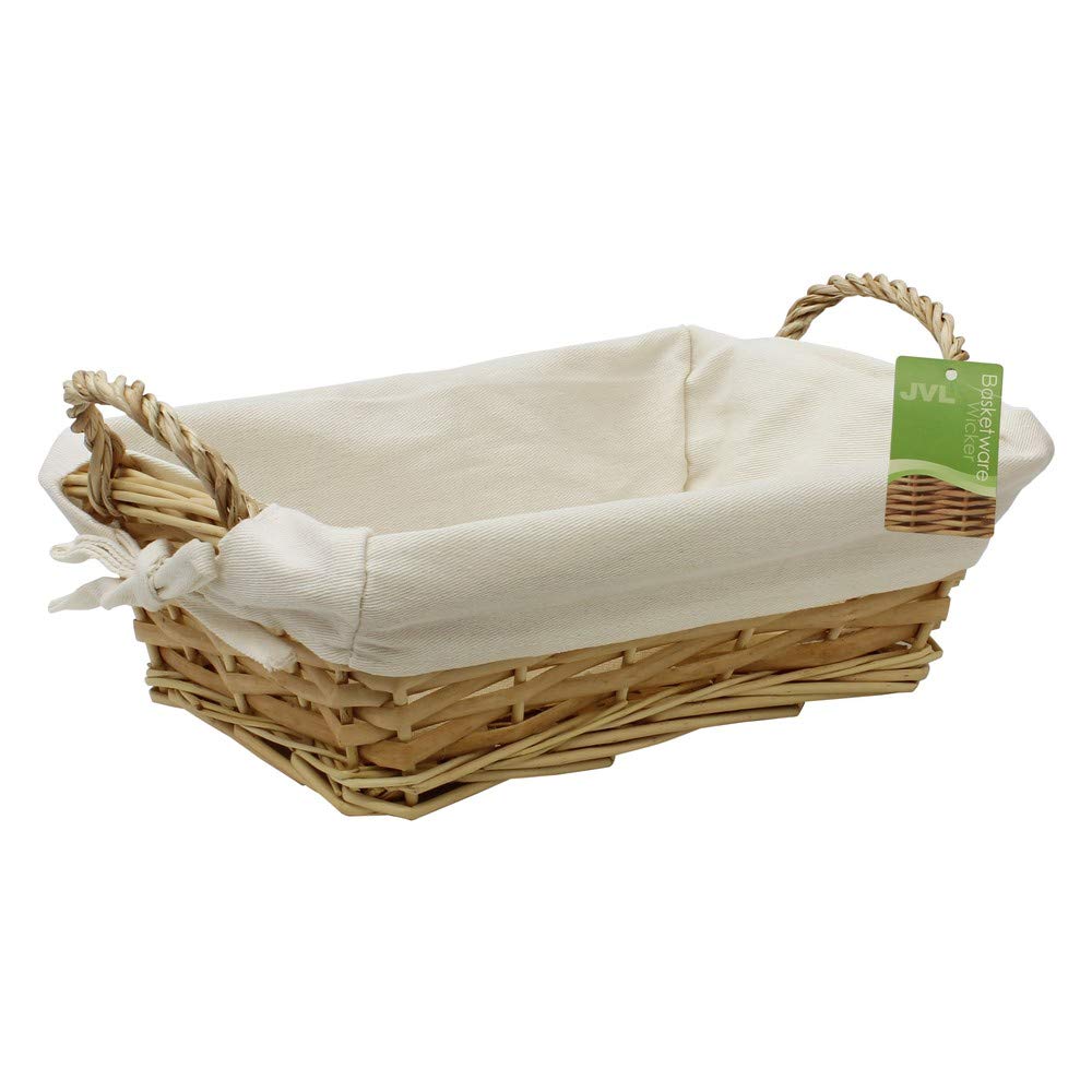 JVL Rectangular willow wicker lined bread basket 28 x 21 x 9 cm