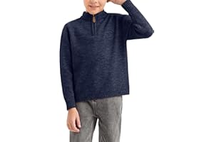 GAMISOTE Boys Sweater Quarter Zip Up Chunky Knit Mock Neck Warm Pullver Kids Knitwear
