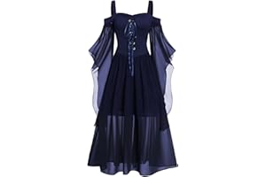 HINVHAI Gothic Dresses for Women Lace Bell Sleeve Gothic Dress Vintage Halloween Gothic Dresses Gothic Lace Dress with Corset