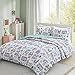 Comfort Spaces Girls/Boys Bedding Twin Size-Paco, Cats, Eiffel Tower 2 Piece Cute Toddler/Kids Mini Quilt Set Hypoallergenic Microfiber-All Season, White/Aqua