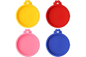 Pine & Linen 4 Pcs 2.5inch Durable Pet Can Lids, Silicone Small Pet Can Covers Waterproof Cat Food Cans Lids for 3 oz Cat Food Cans（Yellow+Red+Pink+Blue）