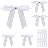 50Pcs Gift Wrap Twist Tie Bows, 2.75in White Elegant Satin Ribbon Gift Wrapping Small Bows for Party Supplies, DIY Crafts, Wedding Decorations, Baby Shower, Birthday