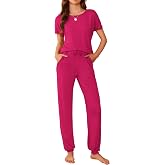 Ekouaer Pajamas for Womens Set Soft 2 Piece Loungewear with Jogger Pants | Comfy Pjs, Crew Short Sleeve Top, Casual Sleepwear with Side Pocket, Lounge Set for All-season, Daily Sleeping, Home Lounging