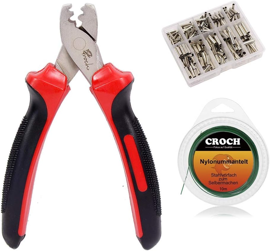 Croch Clamping Sleeve Set Pliers Fishing Pliers 300 Crimp Sleeves in 7 Different Sizes