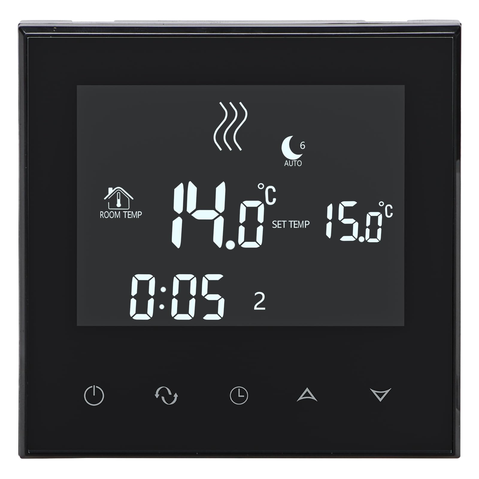 Wengart Home Thermostat Programmable WG03-4,AC230V Max3A Touch Screen LCD Display Work for Radiant Floor Heating Black