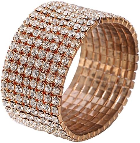 Bridal Rhinestone Stretch Bracelet Rose Gold Tone - Ideal for Wedding, Prom, Party or Pageant