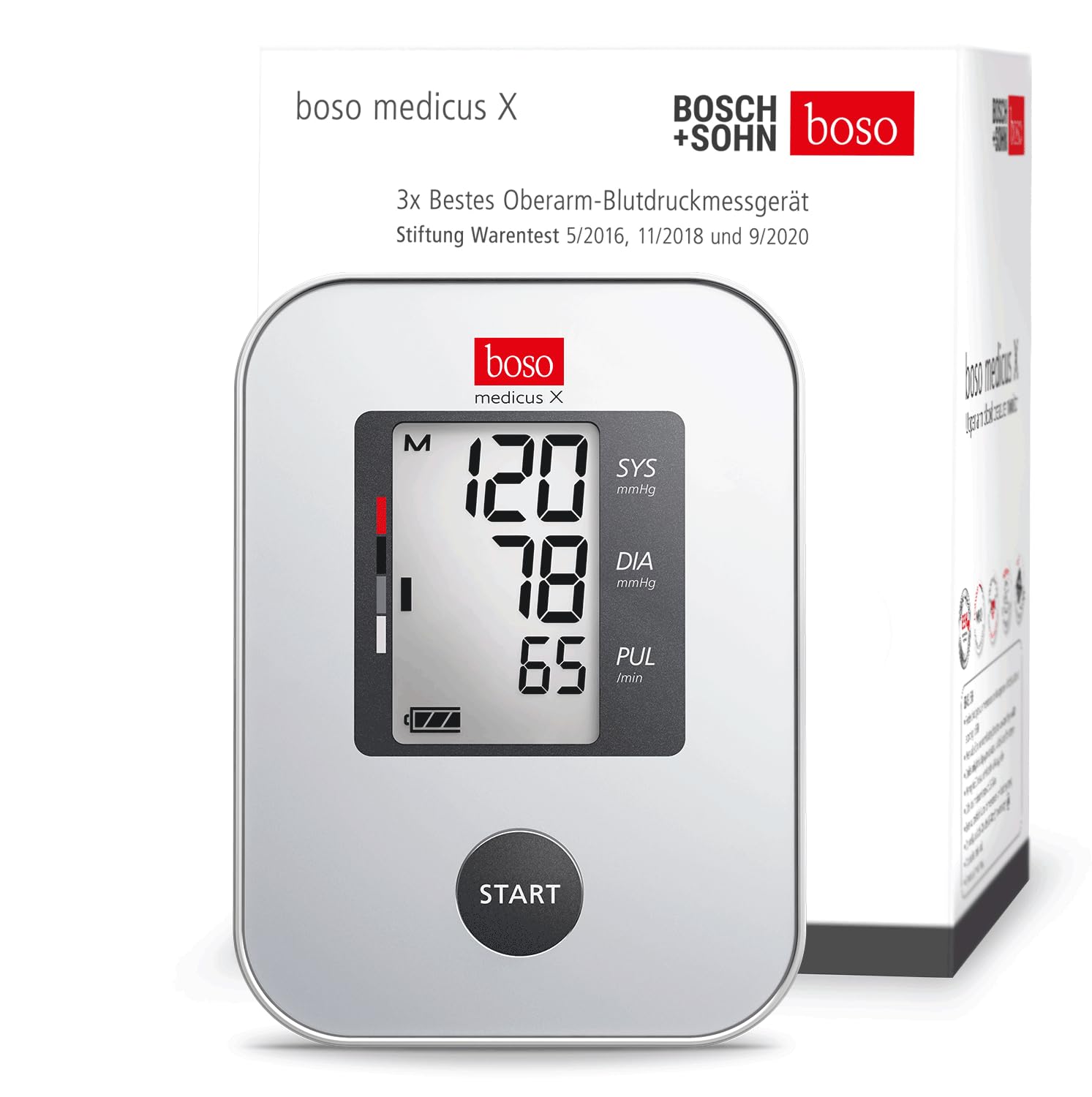 boso medicus X Best Upper Arm Blood Pressure Monitor, Stiftung Warentest 5/2016, 11/2018 and 9/2020 with Single-Button Operation, Large Display and Arrhythmia Detection, with Standard Cuff (22-32 cm)