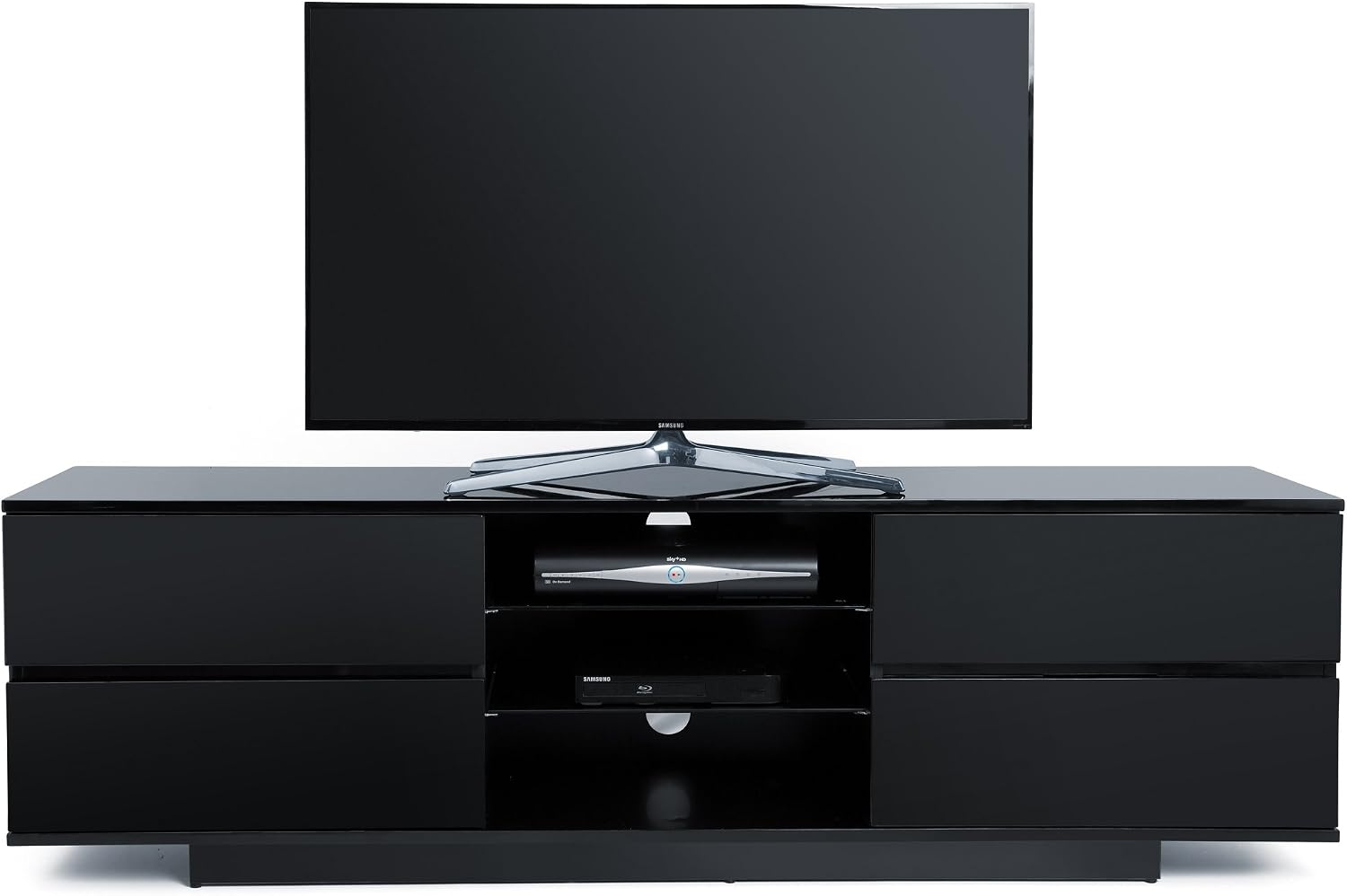 Centurion Avitus Gloss Black with 4-Black Drawers & 3-Shelves 32"-65" Flat Screen TV Cabinet, 158cm x40cm x 48cm - Image 3