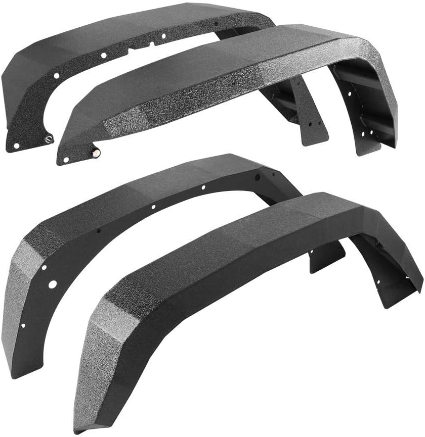 Gldifa Textured Steel Flat Fender Flares Compatible with 2007-2018 Wrangler JK 4pc w/LED Light