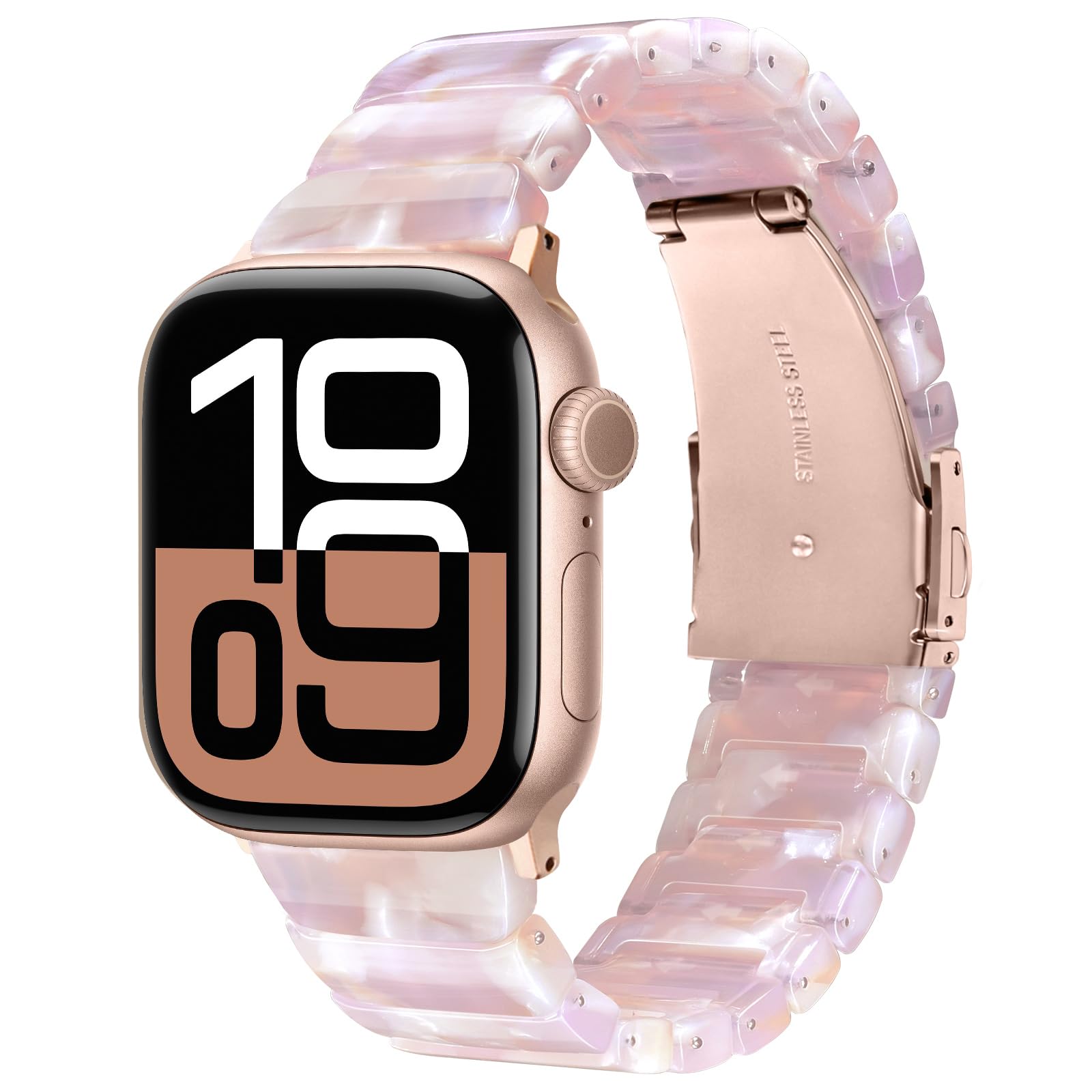 V-MORO Resin Band Compatible with Apple Watch Series 7/8/9/10 46mm/45mm/44mm/42mm Fashion Strap for iWatch Series 6/5/4/3/2/1/SE/SE 2 Lightweight Bracelet Wristband Women(Classic Pink Tan)