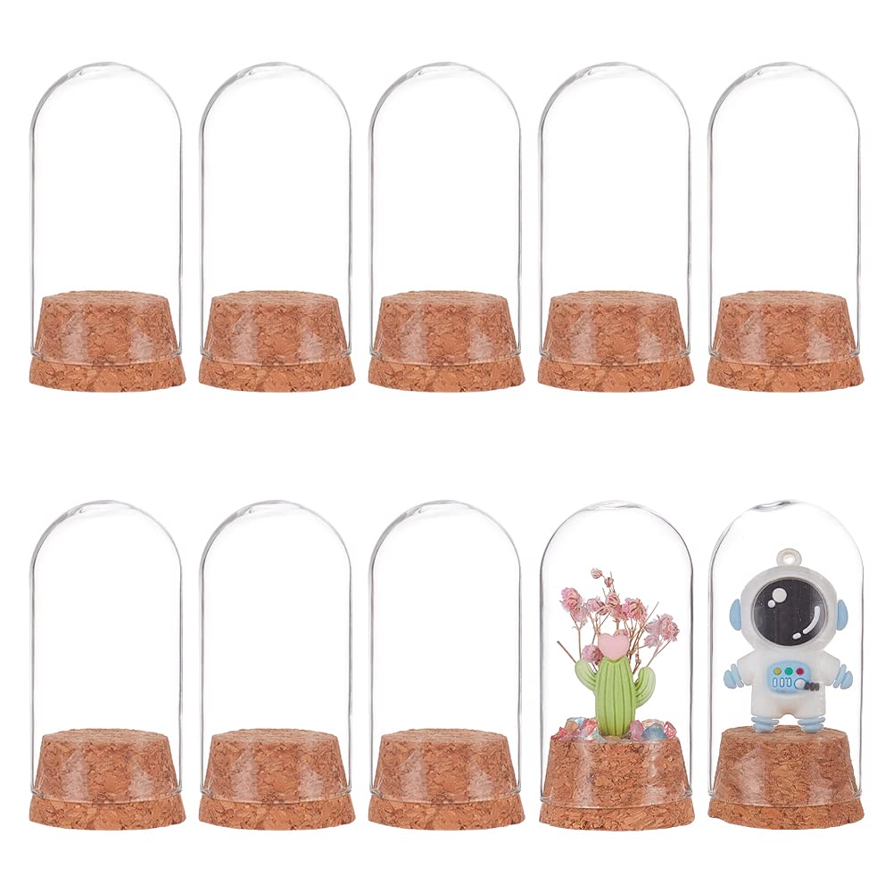 BENECREAT 10Pcs Glass Bottles Jars with Cork Stoppers, Wooden Dome Cloche Cover and Clear Bottles for Party Decorations, Candy Storage, 37x78mm