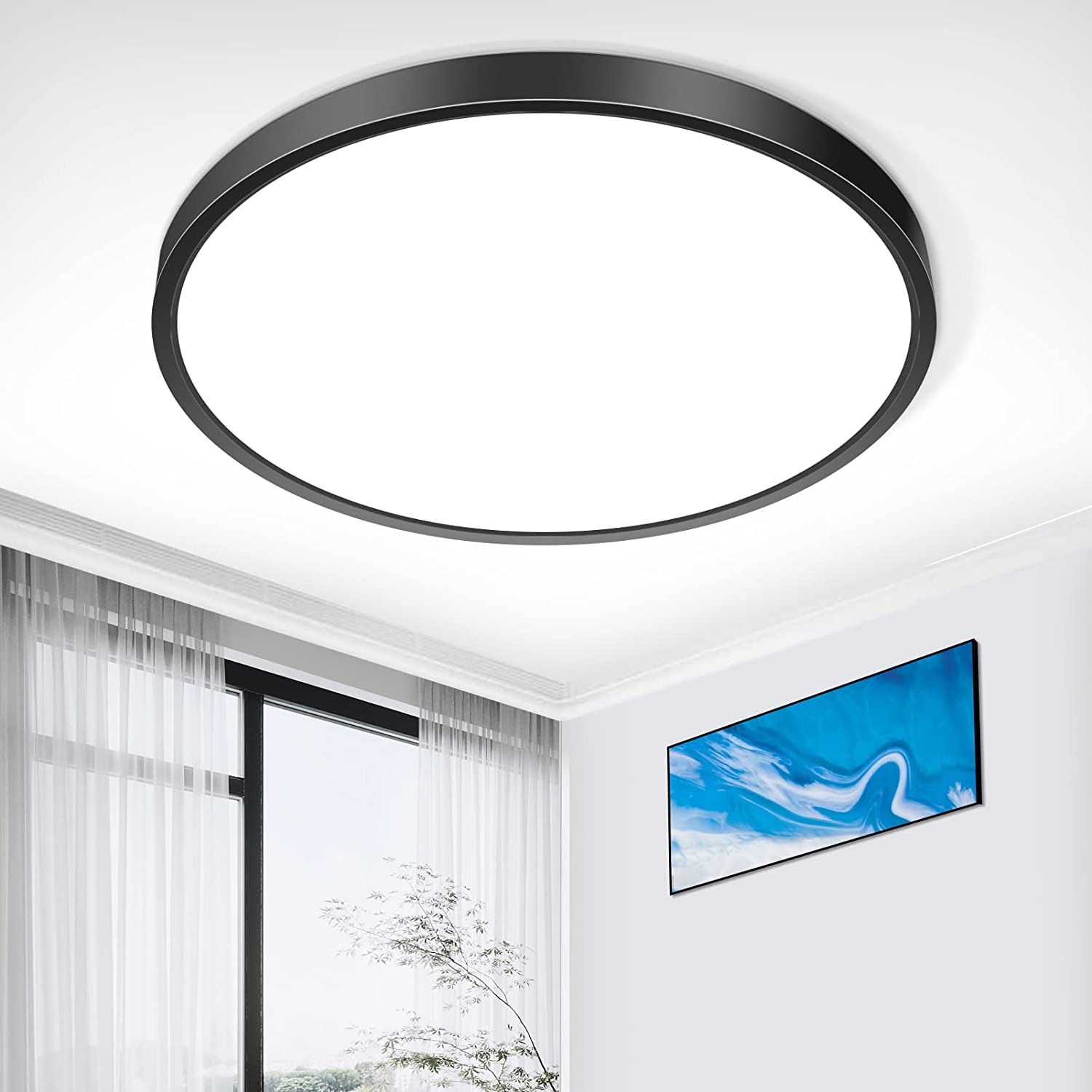 inShareplus 12inch LED Ceiling Light Fixture, Black 24W(240W Equiv) 6000K Cold White Flush Mount Ceiling Lights, Super Bright, 3200LM Modern Ceiling Lamp for Bedroom Kitchen, Office, Hallway