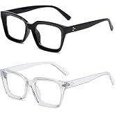 Teumire Classic Clear Lens Glasses for Women Men Thick Square Frame Eyewear Non Prescription Eyeglasses 2 Pack