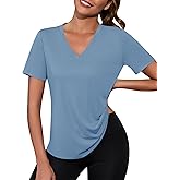 Kistore Workout Tops for Women Breathable V Neck Yoga T Shirts Trending Beach Casual Loose Fit Tee Running