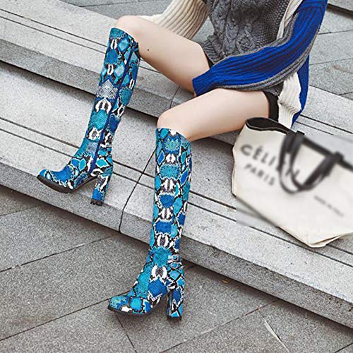 YHZQ 2020 Mujeres De Alto De Rodilla Botas, Patrón De La Serpiente De Cuero Tacones Altos Botas De Moda blue-EU40 YHZQ 2020 Mujeres De Alto De Rodilla Botas, Patrón De La Serpiente De Cuero Tacones Altos Botas De Moda blue-EU40 - Imagen 5