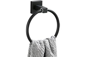 Adhesive Towel Ring for Bathroom, No Drill Round Hand Towel Holder with Strong Sticky Base for RV, Bath, Kitchen Sink, Black