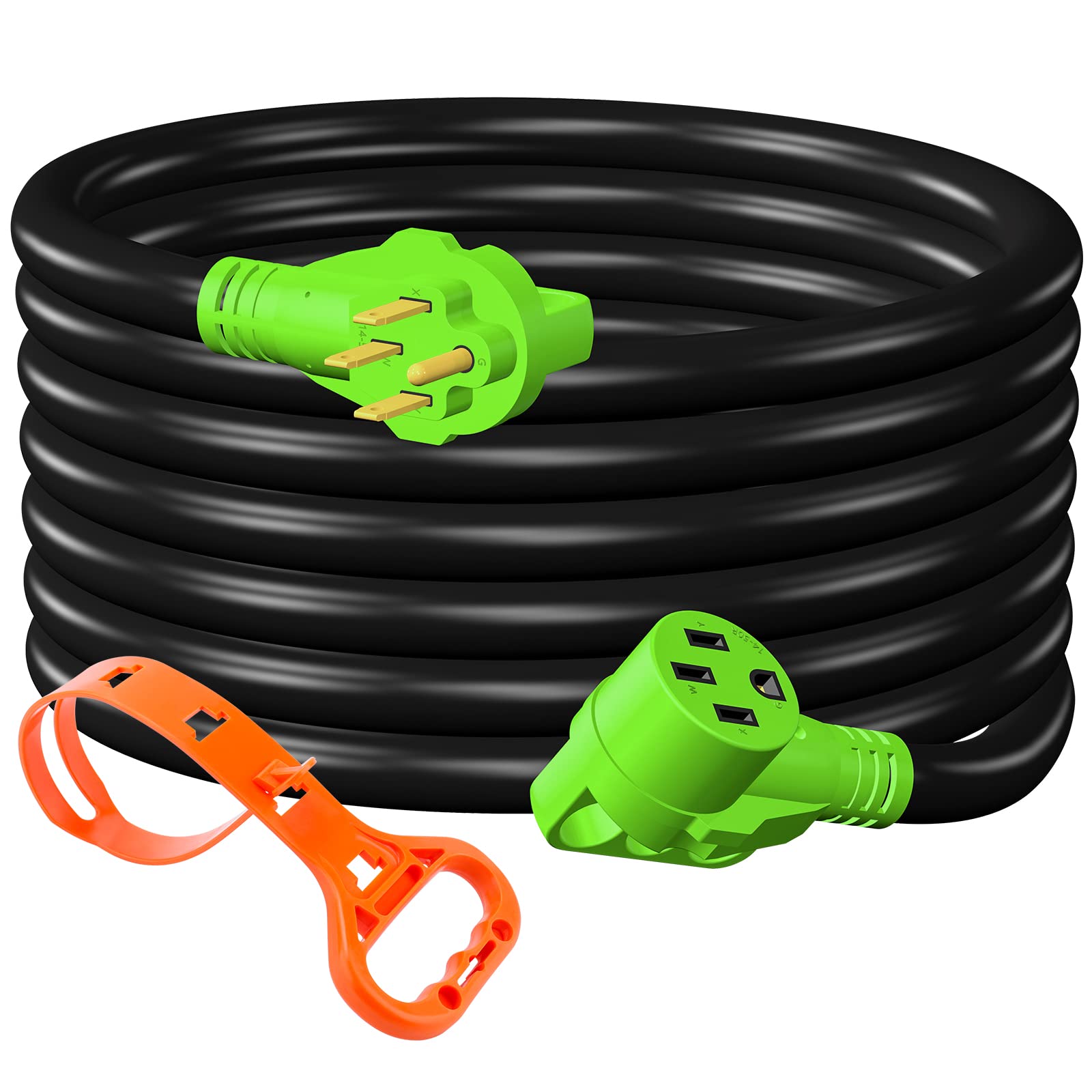 Photo 1 of Gerguirry 25 Feet 50 Amp RV Extension Cord, Heavy Duty 6/3, 8/1 STW AWG Gauge 50 Amp RV Cord with LED Power Indicator, NEMA 14-50P to 14-50R with Cord Organizer for Trailer Motorhome Camper