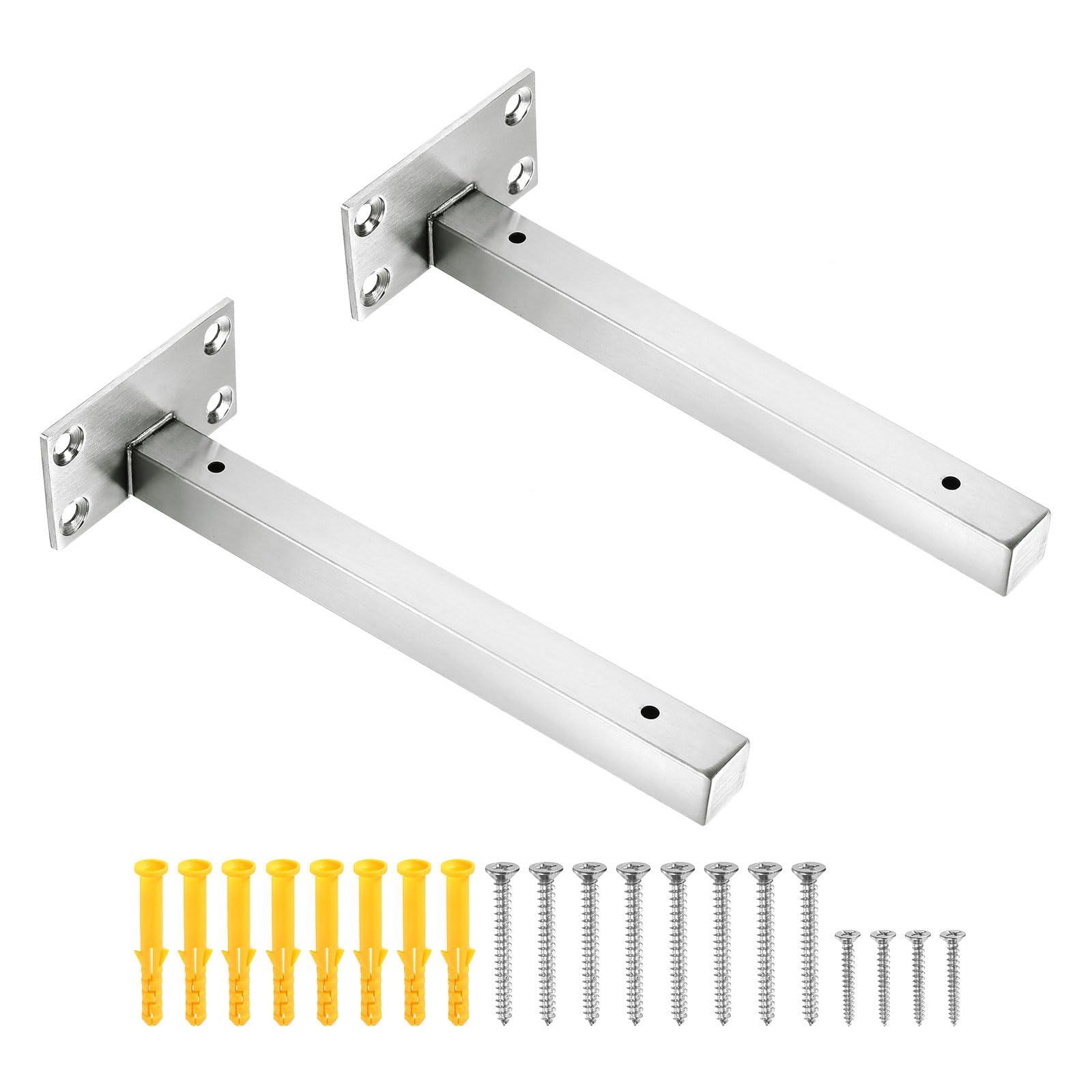 Photo 1 of uxcell Floating Shelf Bracket,4 Pack 8 Inch Stainless Steel Hidden Wall Mounted Shelf Supports with Screws and Expansion Tube for Wood Shelves , Hanging in Office, Living Room (Silver)