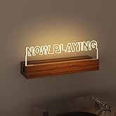 CoolGift Mart Now Playing Vinyl Record Stand Wall Mount, Light up Record Holder, Wooden Acrylic Display with Warm White Light