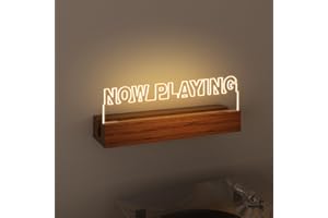 CoolGift Mart Now Playing Vinyl Record Stand Wall Mount, Light up Record Holder, Wooden Acrylic Display with Warm White Lights for Albums, Room Decor, for Vinyl Lovers