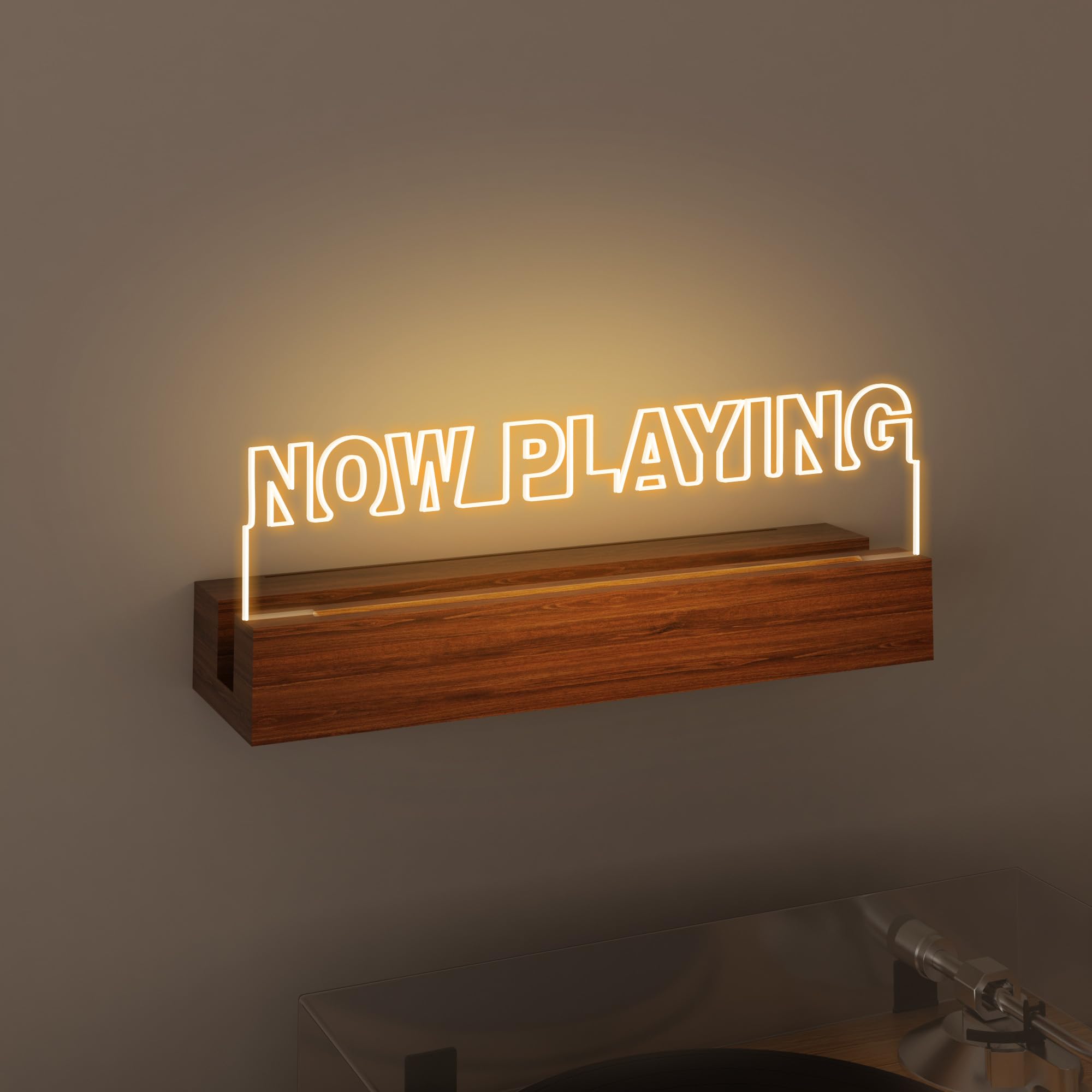 CoolGift Mart Now Playing Vinyl Stand Wall Mount, Light up Record Holder, Wooden Acrylic Display with Warm White Lights for Albums, Room Decor, Gift for Vinyl Lovers
