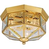 Progress Lighting 9.75" 3-Light Flush Mount Light, Polished Brass | Traditional ceiling light with clear beveled glass for foyers, hallways, porches, and patios, P5788-10