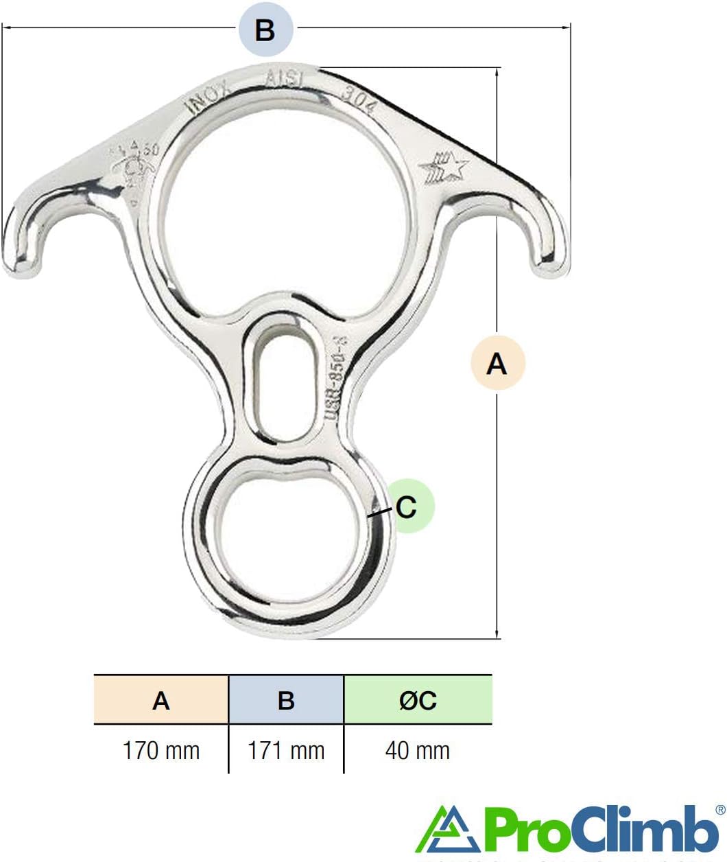 ProClimb Rescue Figure 8 Descender - Stainless Steel Belay Device w/Bent-Ears 50 kN : Climbing Rappel Devices : Sports & Outdoors