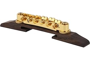 Yibuy Gold Plated Rosewood Based Bridge with Fixed Saddles Archtop Jazz Guitar Part