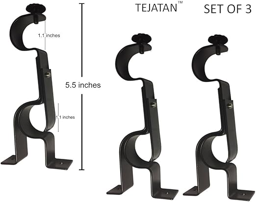 Amazon Com Tejatan Double Curtain Rod Brackets Set Of 3 Black