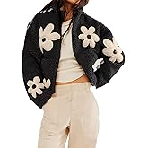 chouyatou Women's Fuzzy Fleece Cute Floral Jacket Zip Up Winter Oversized Faux Fur Coat Sherpa Jacket
