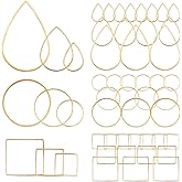 PH PandaHall 300pcs 3 Styles Earring Hoops for Jewelry Making, 4 Sizes Open Bezels Resin Bezels Round Earring Hoop Square Earring Beading Hoops Teardrop Linking Rings for Resin Earring Necklace Crafts