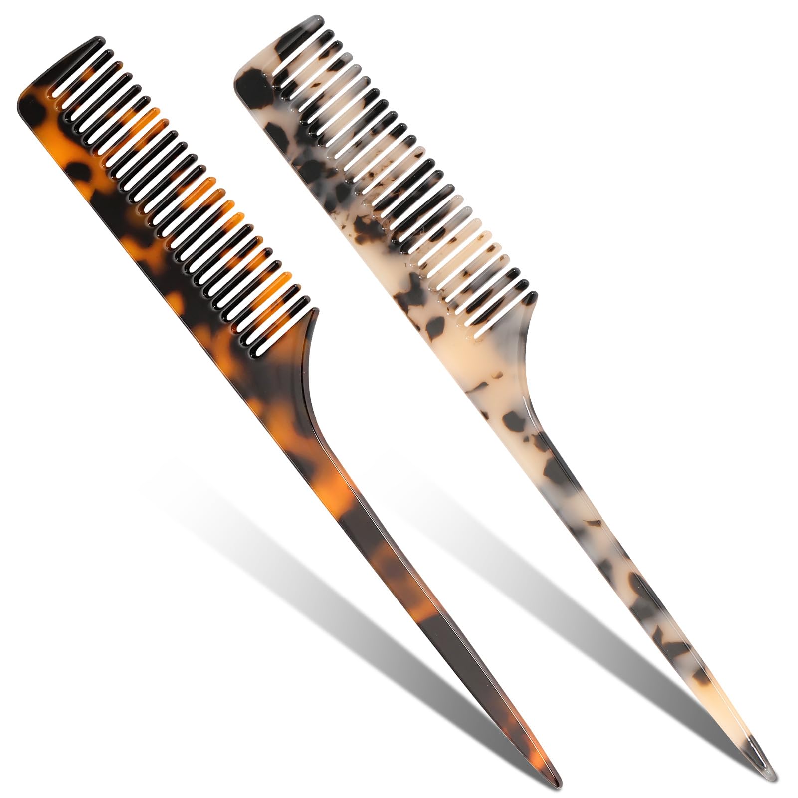 Photo 1 of ***PARTIAL SET - PRICE ADJUSTED*** Auseibeely 2 Pack Rat Tail Combs for Women, Fine Tooth Hair Parting Comb Root Teasing Hair Styling Tools for Braiding, Friendly Recycled Cellulose Acetate Comb Anti Static(Tortoise Shell, Ivory)