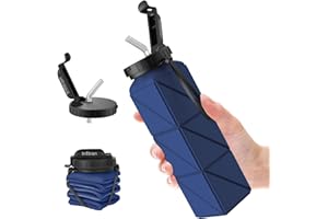 Infitran Collapsible Water Bottles, BPA-Free Silicone Foldable Water Bottle Cup with Straw Strap 20.6oz,Leak-Proof Durable Lightweight Bottle for Gym Travel Camping Hiking Running Sport,DarkBlue