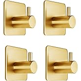 Fotosnow Gold Adhesive Hooks 15LB (Max), Non Tarnish Sticky Hooks for Hanging Towels, Coat, Backpack, Purse, Hat, Key, Self-Adhesive Towel Holder for Shower Closet Bathroom-4 Packs