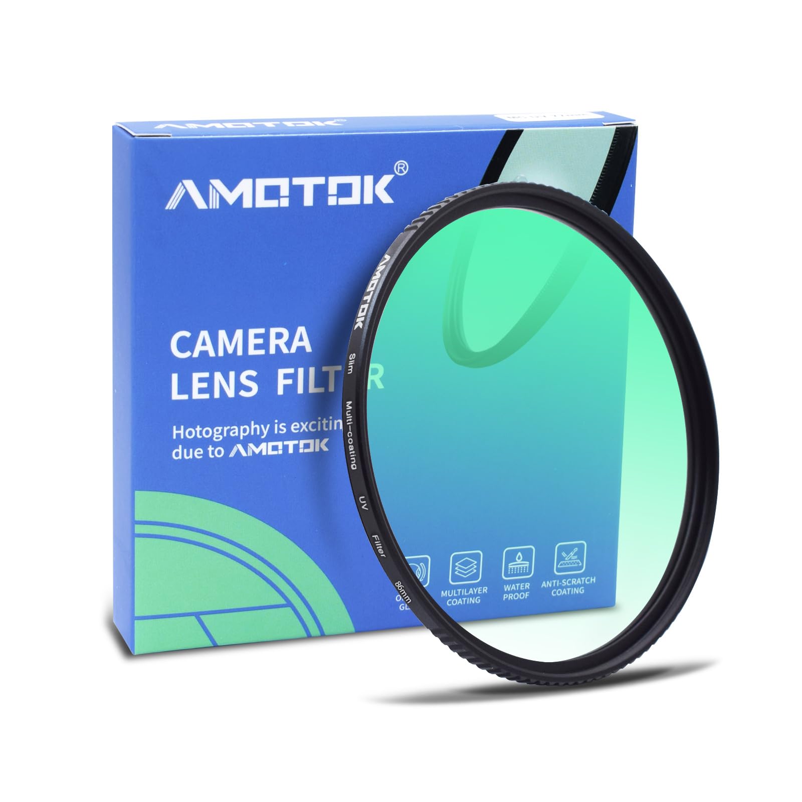AMOTOK 86mm Ultra-Slim UV Camera Filter,16 Multi-Layer Coated HD/Waterproof/Scratch Resistant UV Filter with,Optical Glass+Aluminum Alloy Frame for Any 86 mm Camera Lens (86mm)