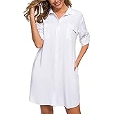 LUSMAY Women's Long Sleeve V Neck Button Down Shirt Dresses Casual Summer Dress with Pocket