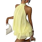 Verdusa Women's Chiffon Halter Drop Waist Wedding Guest Dresses Ruffle Summer Mini Dress Brunch Outfits