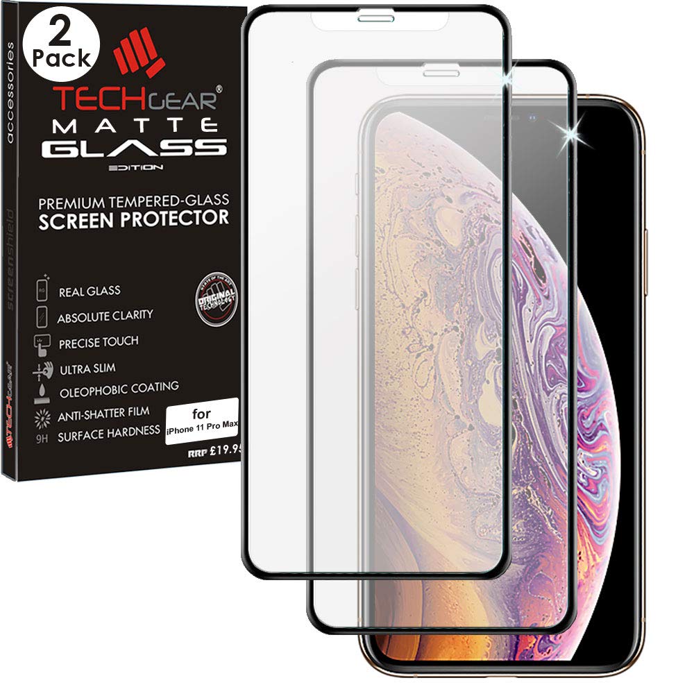 TECHGEAR [2 Pack Anti Glare Screen Protector for iPhone 11 Pro Max - MATTE 3D GLASS Edition Genuine Tempered Glass Full Screen Protector Guard Cover Compatible with Apple iPhone 11 Pro Max