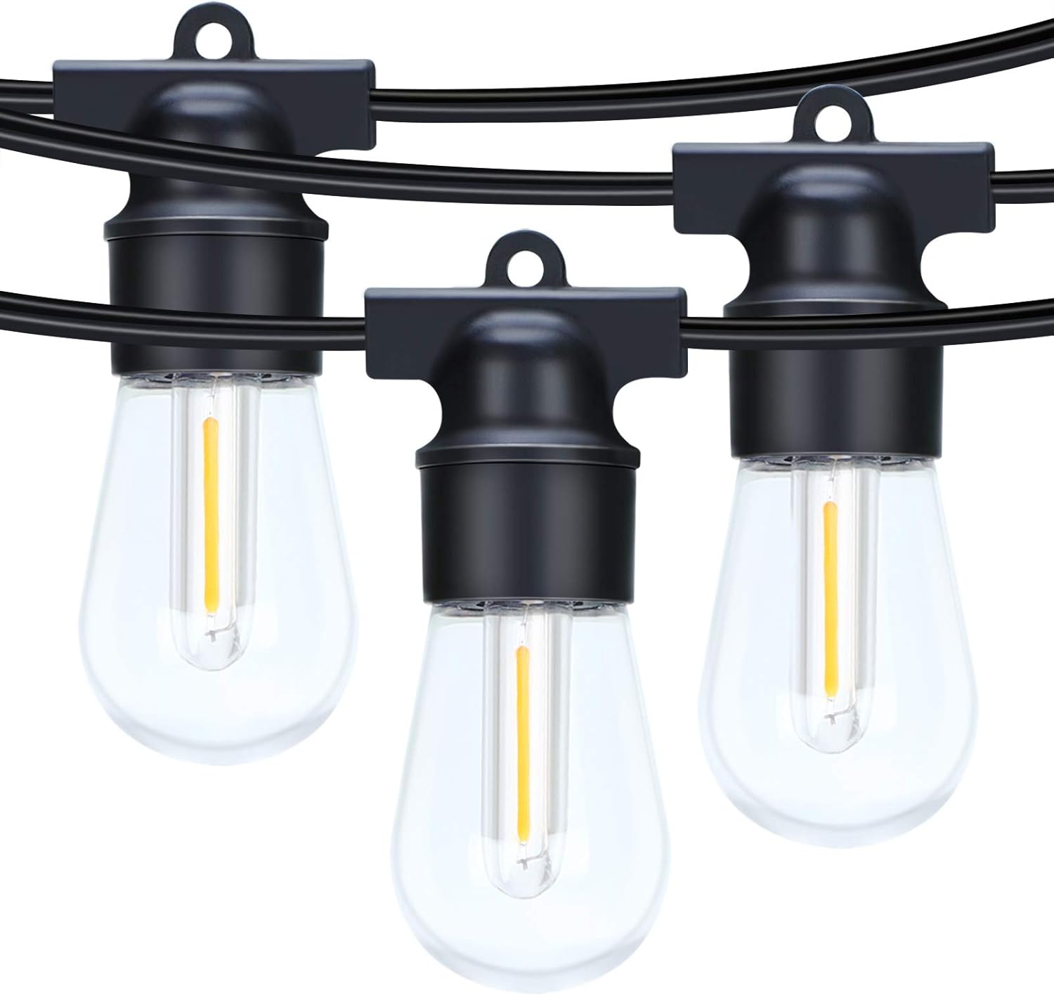 AMSIKE LED Outdoor String Lights 48ft Patio Lights with 16 Bulbs(1 Spare) 2700K Shatterproof Waterproof Plastic Bulbs UL Listed Heavy-Duty Decorative LED Lights for Patio Bistro Backyard Porch Garden - - 