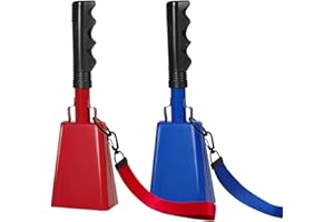 HEYLEAYAR 10Inch Cowbells Set with Handle for Sporting Events, 2Pcs Large Cow Bells with Wrist Straps, Loud Noise Makers for Football Games Spirit Marathon Weddings Party Noisemakers, Red & Blue