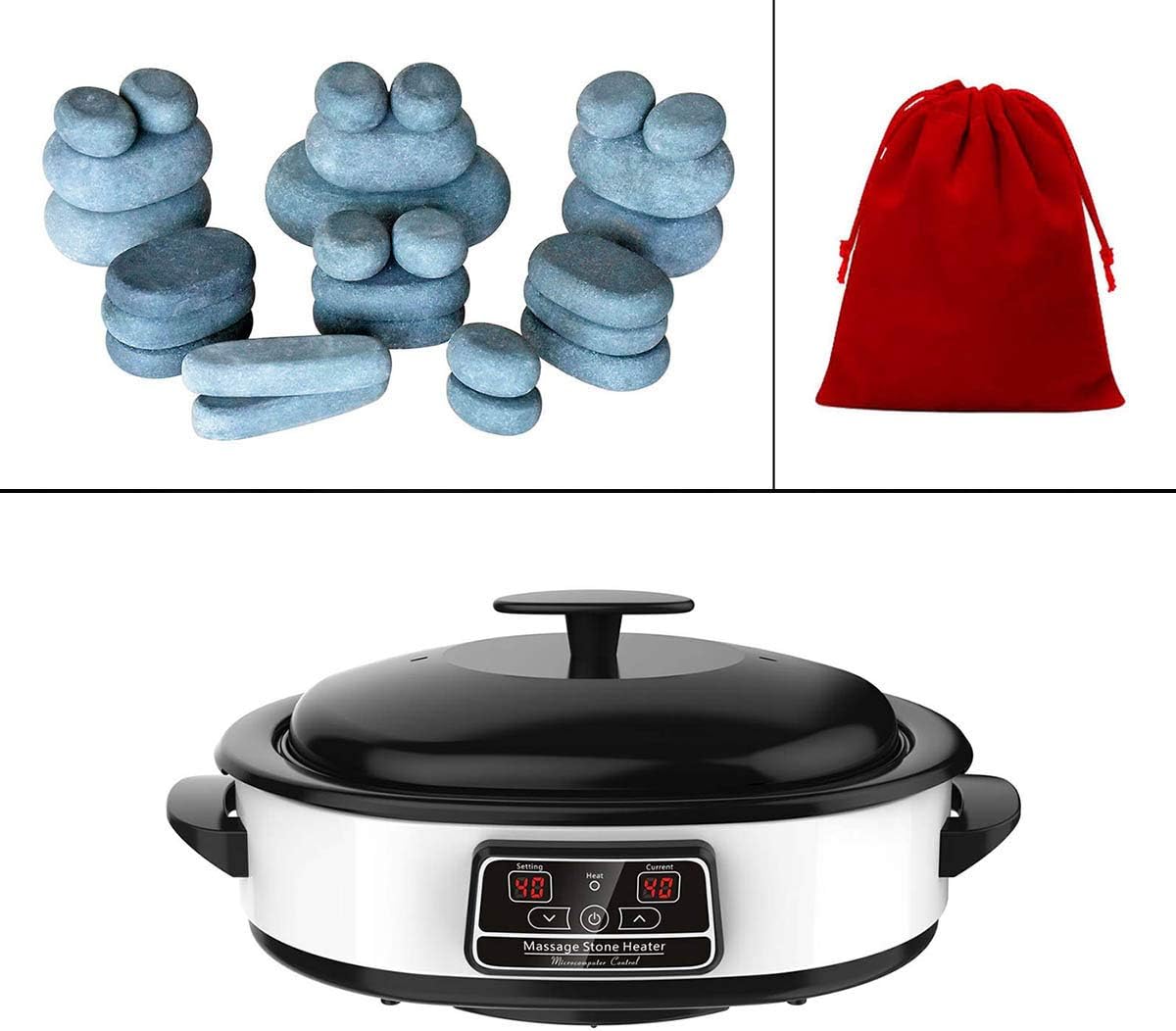 MassageMaster Hot Stone Massage Kit: 26 Basalt Stones + 4.25 Litre Digital Heater