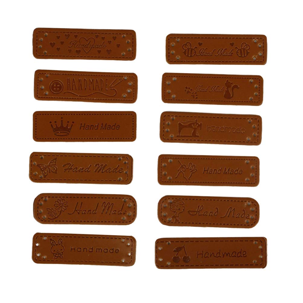 36pcs PU Leather Label Handmade Tag Label Embellishments Ornaments Craft Decorations Scrapbooking Clothing Accessories for Jeans Bags Shoes Hat (Assorted Color)