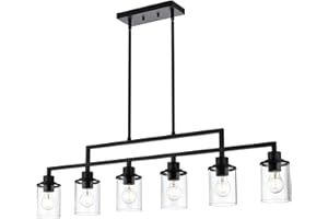 MILUCES 43.3" Kitchen Island Lighting, 6-Light Dining Room Light Fixture,Black Chandelier Farmhouse Linear Pendant Lighting for Kitchen Island Dining Table Living Room, Height Adjustable