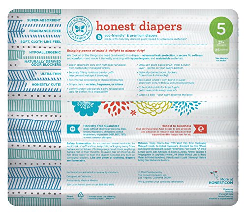 Honest Baby Diapers, Teal Tribal, Size 5, 100 Count