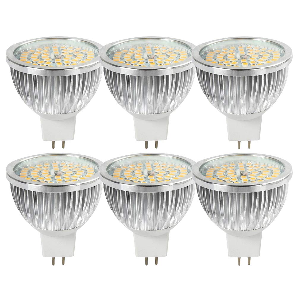 WULUN MR16 GU5.3 LED Light Bulbs-Pack of 6 Units, 6W LED Warm White 3000K, 60W Halogen Spotlight Bulbs Equivalent, AC/DC 12V, 550 Lumens, 120 Degree Focus Beam Angle, Non Dimmable