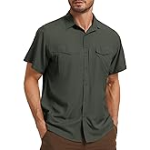 Men's Safari Hiking Fishing UPF 50+ UV Short Sleeve Button Shirt Lightweight Cooling Quick Dry Outdoor Sun Protection Shirts