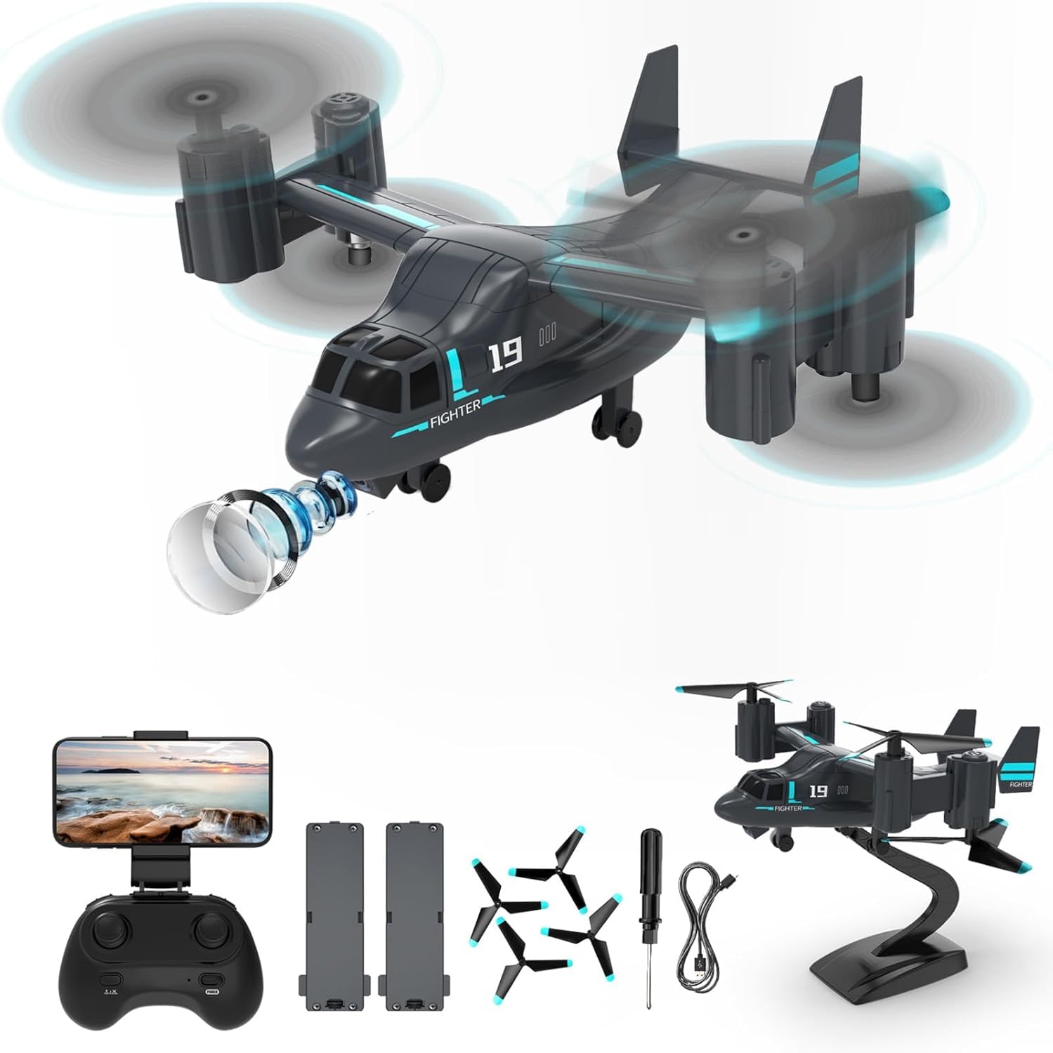 OBEST Helicopter Remote Control with Camera 1080P, 2.4G RC Helicopter Live Transmission, Plane with Optical Flow Positioning, Mini Drone Toy with LED Light, Headless Mode, 2 Batteries